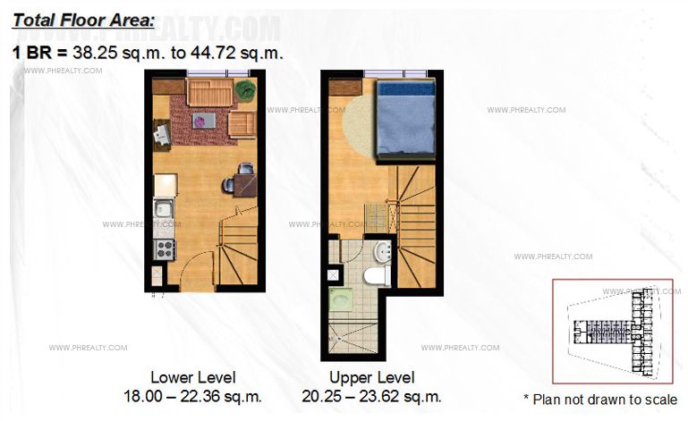 East of Galleria - Typical 1-br Bi-Level Floor Plan