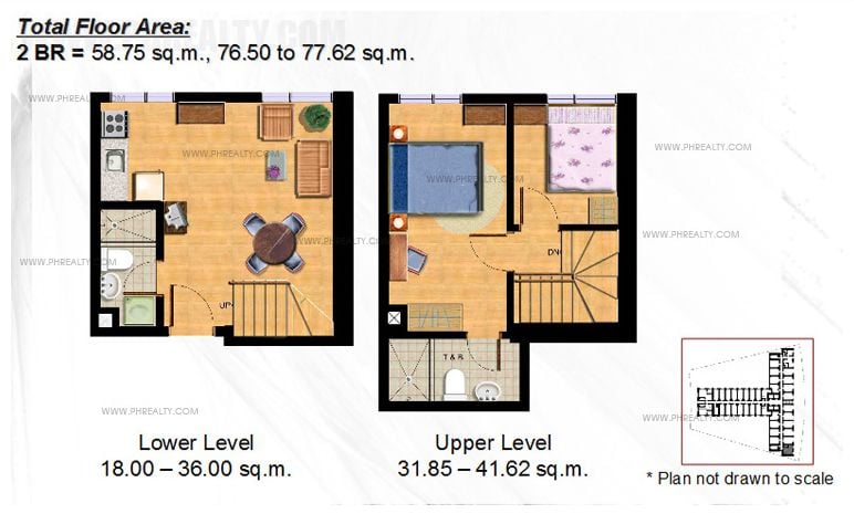 East of Galleria - Typical 2-br bi Level Floor Plan