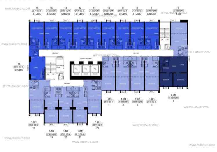Studio A - 10th to 34th floor plans