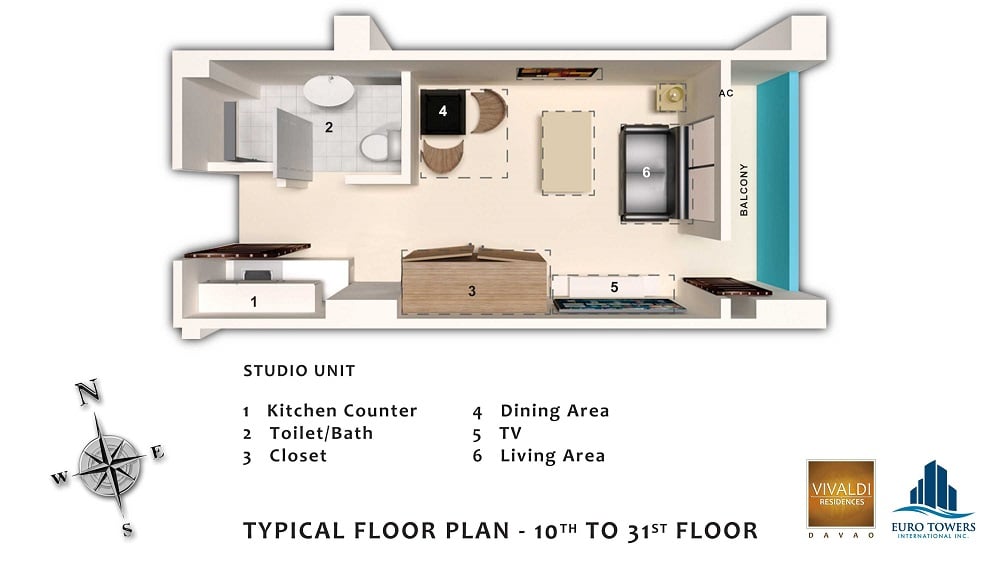 Vivaldi Residences Davao -  Studio Unit - Typical Floor Plan