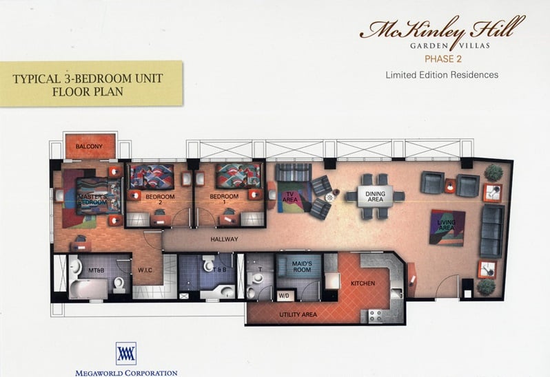 McKinley Hill Garden Villas - Typical 3-BR Unit Floor Plan 
