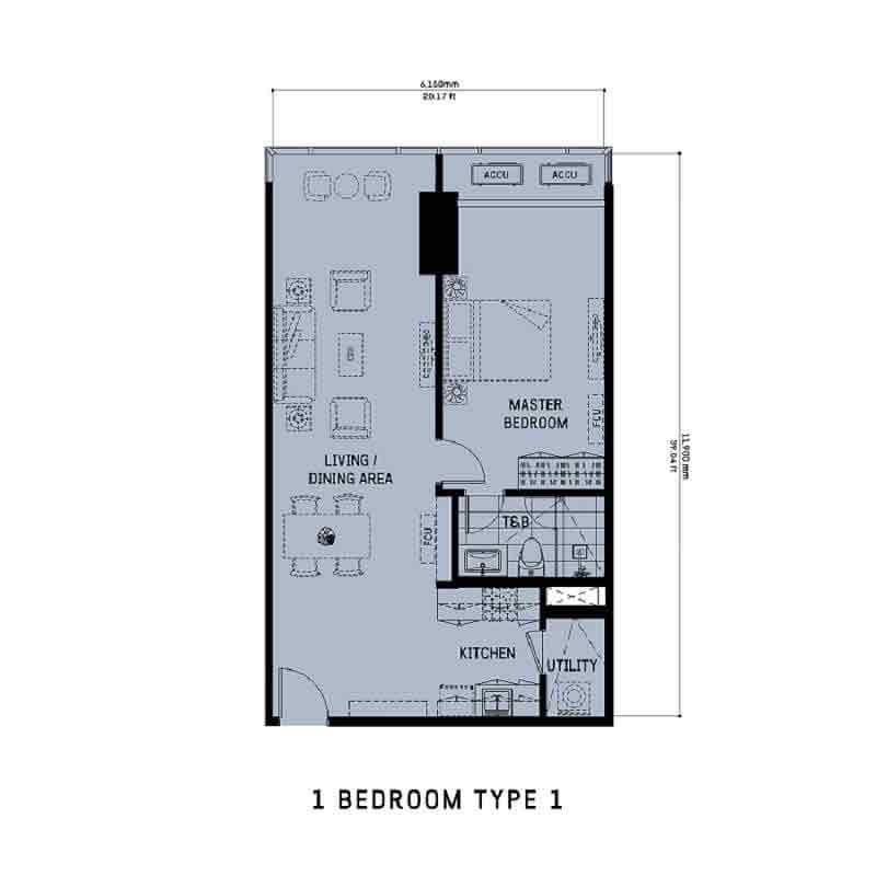 The Gentry Residences - 1 Bedroom Unit Type 1 