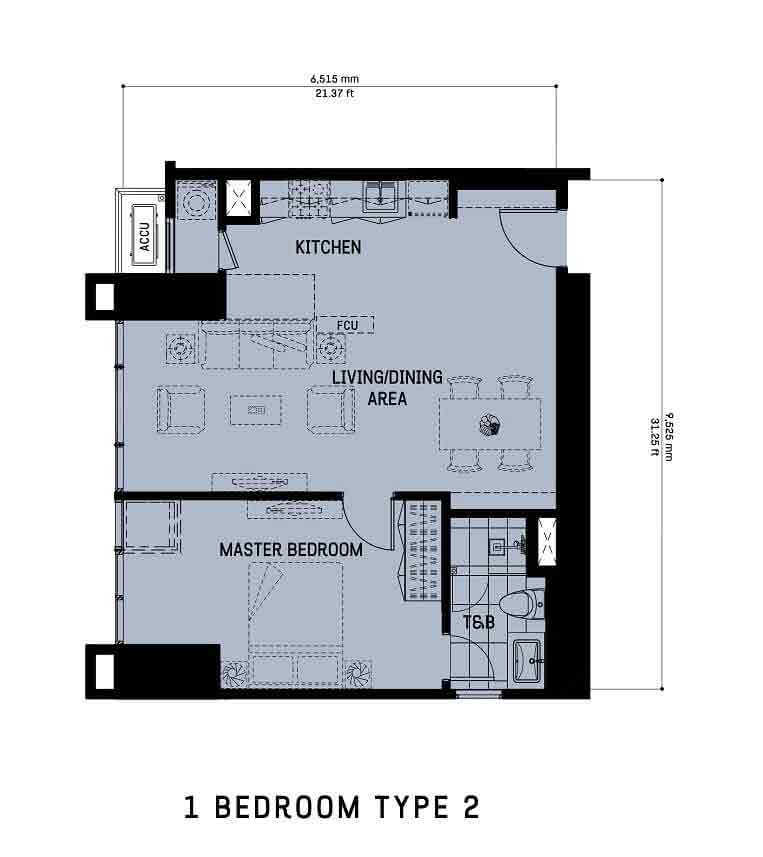 The Gentry Residences - 1 Bedroom Unit Type 2 