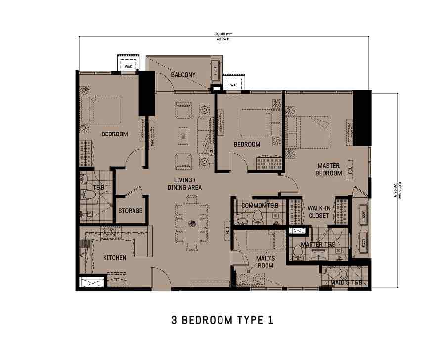 The Gentry Residences - 3 Bedroom Unit Type 1 