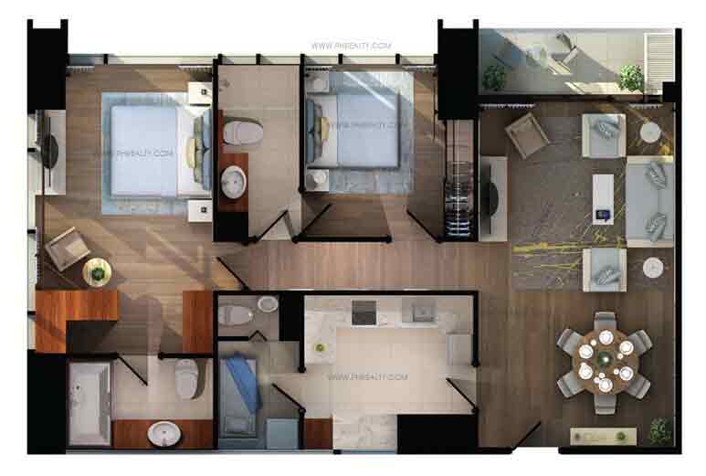 Shang Salcedo Place - Two Bedroom Corner Type A 